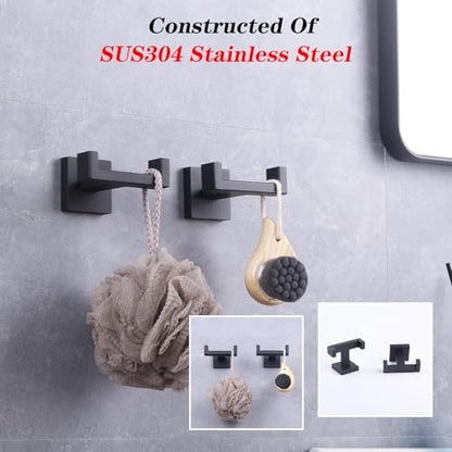 GERZWY Matte Black Bathroom Double Towel Hook Stainless Steel Coat/Robe Clothes Hook for Bath Kitchen Modern Hotel Style Wall Mounted 2 Pack AG1417B-BK - color: Black