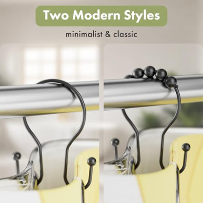 AmazerBath Shower Curtain Hooks Black Shower Curtain Rings, Simple Double Hook Shower Curtain Hooks Rust Proof, Smooth Sturdy Metal Shower Hooks for Shower Curtain Rod, 12 Pcs Shower Rod Hooks - color: Black, style: Minimalist - Double Shower Hooks