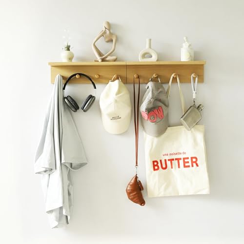 Small Entryway Shelf with Hooks, Wall Mounted Coat Rack with Shelf for Small Spaces, Wooden Floating Wall Organizer for Entryway, Mudroom, Nursery, Bathroom & Kitchen (Oak Finish) - color: Oak Finish