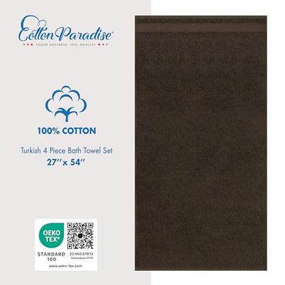 Cotton Paradise 100% Cotton Turkish Towel Set, Soft Absorbent Quick Dry, 4 Piece Bath Towel Set, Chocolate Brown - color: Chocolate Brown, size: 27"x54"