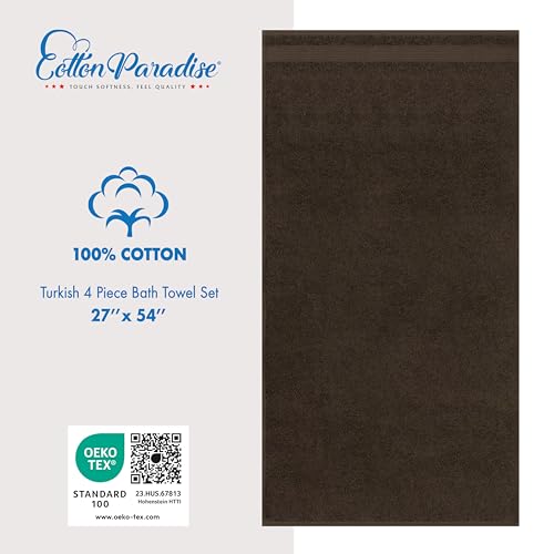 Cotton Paradise 100% Cotton Turkish Towel Set, Soft Absorbent Quick Dry, 4 Piece Bath Towel Set, Chocolate Brown - color: Chocolate Brown, size: 27"x54"