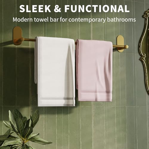 Self Adhesive Towel Bar for Bathroom 24ich Stainless Steel and Zinc Alloy No Drill Towel Rack Heavy Duty Hanger Stick On Hand Towel Holder for Kitchen, Cabinet, Door, Shower, Brushed Gold - color: Brushed Gold