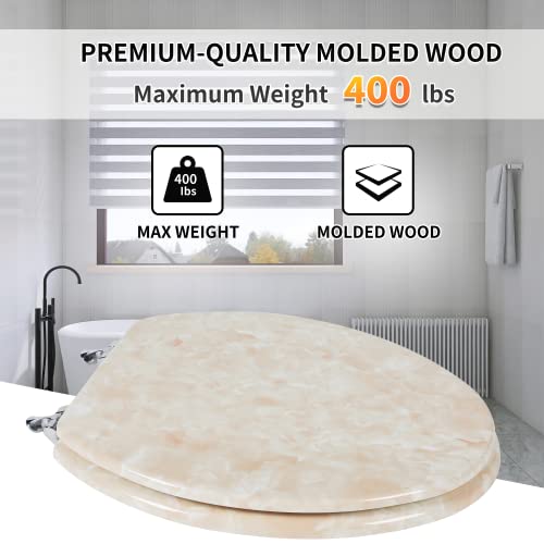 Elongated Toilet Seat Natural Wood Toilet Seat with Zinc Alloy Hinges, Easy to Install also Easy to Clean, Anti-pinch Marble Toilet Seat by Angol Shiold (Elongated, Beige Pink) - color: Beige Pink, size: Elongated-18.5”