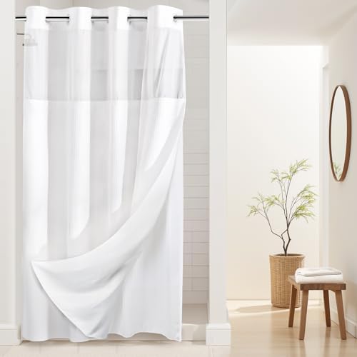 RiverDream Heavyweight Waffle No Hook Shower Curtain with Liner,White,54x80 | Dotted Waffle,Snap-in Liner,Heavy Duty,Quick Dry,Mesh Top Window,With Bottom Magnets,Hotel-Grade,Washable,Stall Long Size - color: White, size: 54"W x 80"L (Pack of 1)