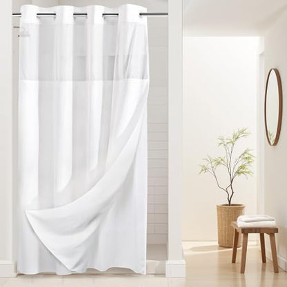 RiverDream Heavyweight Waffle No Hook Shower Curtain with Liner,White,54x80 | Dotted Waffle,Snap-in Liner,Heavy Duty,Quick Dry,Mesh Top Window,With Bottom Magnets,Hotel-Grade,Washable,Stall Long Size - color: White, size: 54"W x 80"L (Pack of 1)