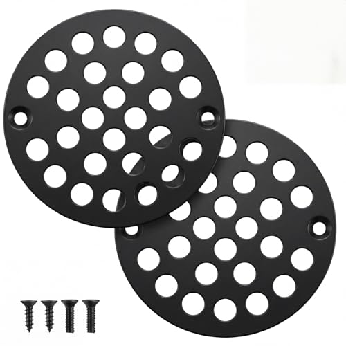 2pcs 4 Inch Round Screw-in Shower Drain Cover Replacement Easy-to-Install Floor Drain Grate with Screws Brushed Nickel (Matte Black) - color: Matte Black