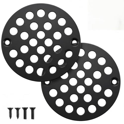 2pcs 4 Inch Round Screw-in Shower Drain Cover Replacement Easy-to-Install Floor Drain Grate with Screws Brushed Nickel (Matte Black) - color: Matte Black