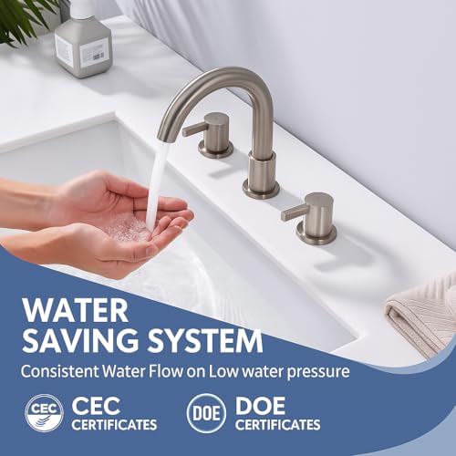 Two Handle 8inch Widespread Bathroom Faucet 3 Holes, Bathroom Sink Faucet with Metal Pop up Drain Assembly and cUPC Water Supply Lines, Brushed Nickel - color: Brushed Nickel