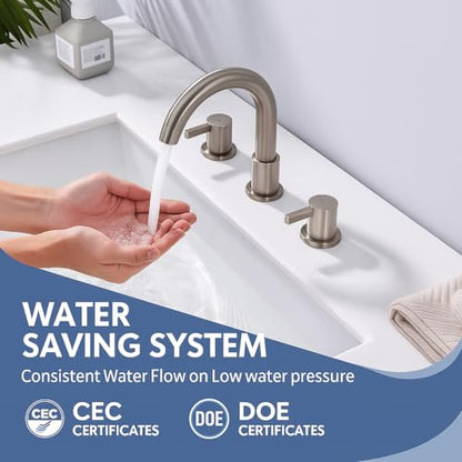 Two Handle 8inch Widespread Bathroom Faucet 3 Holes, Bathroom Sink Faucet with Metal Pop up Drain Assembly and cUPC Water Supply Lines, Brushed Nickel - color: Brushed Nickel