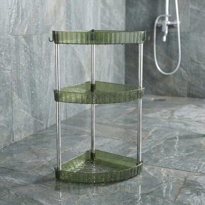 Triangle Corner Bathroom Shelf with 3-Tier Storage, Moisture Resistant Pet and Stainless Steel Material, User-Friendly Assembly, Minimalist Design for Bathroom and Washroom