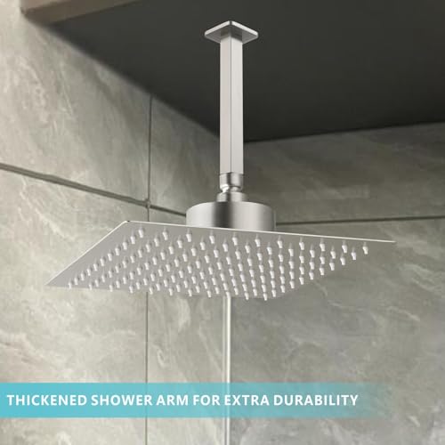 Ceiling Mounted Shower Arm with Flange, Universal Connection 1/2 NPT Straight, Made of Thicken Stainless Steel, Square Extension Arm for Fixed Rain Shower Head(8 Inch,Brushed Nickel) - color: Brushed Nickel, style: 8 Inch