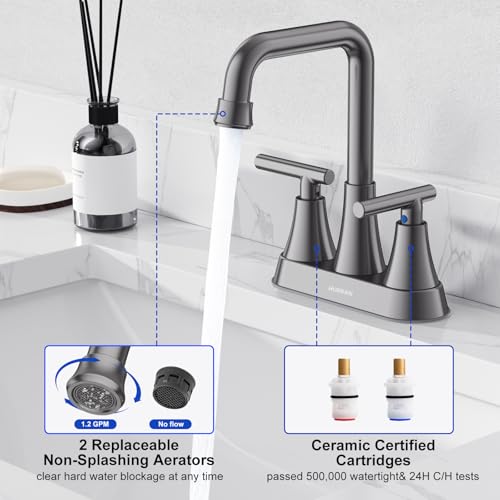 Brushed Grey 4 inch Centerset Bathroom Faucet for Sink 2-3 Hole | Bathroom Sink Faucet with Pop-up Drain and Supply Lines, Stainless Steel 2-Handle Centerset Faucet for Vanity RV Restroom - color: Brushed Grey