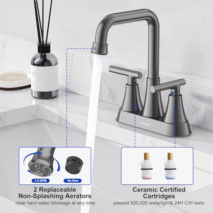 Brushed Grey 4 inch Centerset Bathroom Faucet for Sink 2-3 Hole | Bathroom Sink Faucet with Pop-up Drain and Supply Lines, Stainless Steel 2-Handle Centerset Faucet for Vanity RV Restroom - color: Brushed Grey