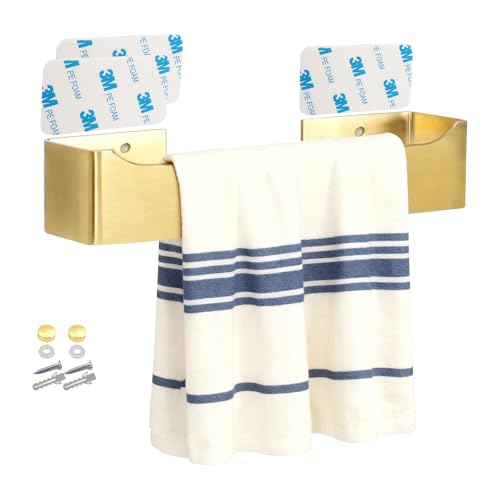 Self Adhesive Hand Towel Holder/Towel Ring,Stainless Steel Hand Towel Bar Rustproof Stick on Wall-Towel Rack for Bathroom/Kitchen (1, Brushed Gold, 9 Inch) - color: Brushed Gold