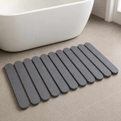 Foldable Stone Bath Mat Large 30" x 17" – Diatomaceous Earth Quick Drying Non-Slip Bathroom Mat Rug – Absorbent Diatomite Mat, Durable & Easy to Clean, Modern (Dark Grey, Large 30" x 17") - color: Dark Grey