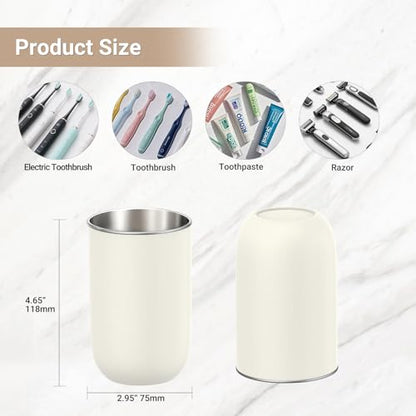 Unbreakable Stainless Steel Toothbrush Holder Tumbler Cup for Bathroom 13oz | Reusable Kids Bathroom Tumbler Cup & Tooth Brush Holder, Countertop Toothpaste Organizer Storage Set, White 2 Pack - color: White