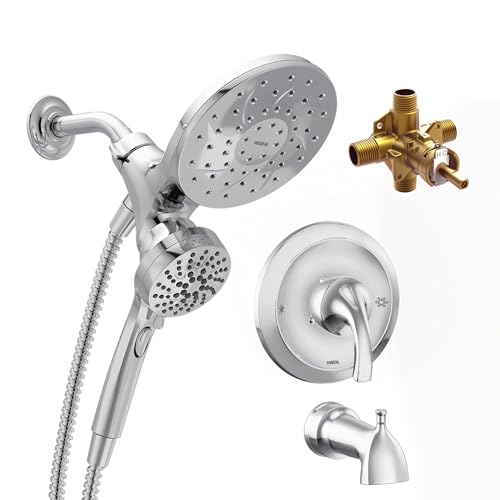 Moen Engage Magnetix 6-Function Handheld Showerhead and Rain Shower Head Combo, Tub and Shower Trim Kit with Valve, Handle, Tub Spout, Metal Hose, Chrome, 82304 - color: Chrome
