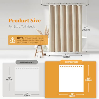 72x80 Linen Textured Waterproof Fabric Shower Curtain Set, Beige/Cream | Long Size, 230GSM Polyester, Heavy Duty Cloth, Weighted Hem, 12 Plastic Hooks, Modern Luxury Hotel Style, Machine Washable - color: A - Cream, size: 72"W x 80"L (Pack of 1)