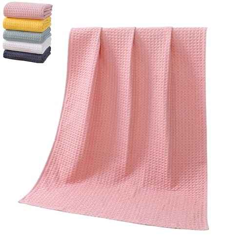 Super Absorbent Breathable Waffle Bath Towel, Soft & Absorbent Quick-Dry Bath Towels, Cotton Pure Colour Towels Ultra Soft (Pink,70x140cm) - color: Pink