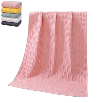 Super Absorbent Breathable Waffle Bath Towel, Soft & Absorbent Quick-Dry Bath Towels, Cotton Pure Colour Towels Ultra Soft (Pink,70x140cm) - color: Pink