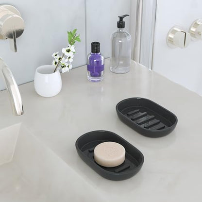 2Pcs/Set Bathroom Soap Dishes, Not Plastic！White Soap Dishes for Bar Soap, Bamboo Soap Dishes Holder for Bathroom Shower, Bathroom Sink Soap Dish (Black) - color: 2pcs Black2.0
