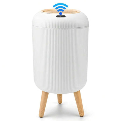 Smart Sensor Trash Can Hands-Free Auto Open Lid Odor Seal | Infrared Motion Sensor, Waterproof Plastic, 6-Second Auto Close, Versatile Indoor Use, Wooden Legs Design