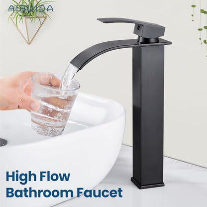 Airuida Vessel Sink Faucet, Oil Bronze Tall Waterfall Bathroom Faucet | Single Handle,Tall Bathroom Faucet 1 Hole,Vanity Faucet,without Drain,Bowl Bathroom Faucet - color: Oil Rubbed Bronze