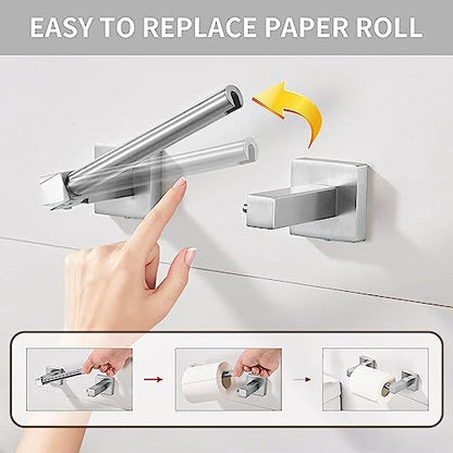 WOLIBEER Brushed Nickel Toilet Paper Holder Towel Ring,Bathroom Hand Towel Holder Toilet Roll Holder Wall Mounted,Modern Bath Hardware Set Stainless Steel 2 Pieces - color: Brushed Nickel