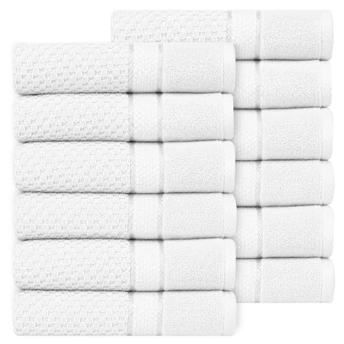 Ample Decor 100% Cotton Hand Towels 18x28 Inches, Popcorn Textured, Soft & Absorbent, Quick Dry, Set of 12, White - color: White, size: Pack of 12