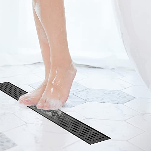 Neodrain 24" Linear Shower Drain, Matte Black 304 SS Bathroom Linear Drain | Black Shower Drain with Quadrato Grate& Adjustable Feet, Long Rectangle Shower Floor Drain in Bathroom, Balcony etc,cUPC - color: Matte Black, size: 24 In