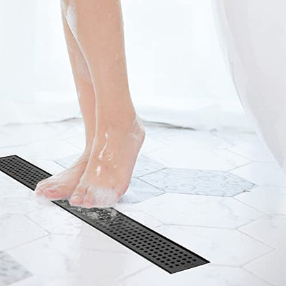 Neodrain 24" Linear Shower Drain, Matte Black 304 SS Bathroom Linear Drain | Black Shower Drain with Quadrato Grate& Adjustable Feet, Long Rectangle Shower Floor Drain in Bathroom, Balcony etc,cUPC - color: Matte Black, size: 24 In