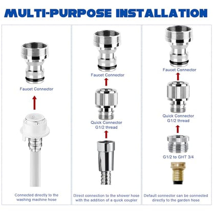Sink Faucet Quick Connector with Aerator, Faucet to Garden Hose Adapter | Portable Snap Coupling Adapter for Dishwasher/Washer, Sink Hose Adapter for Kitchen/Bathroom/Shower, Easy to Install