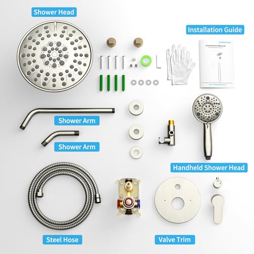 EMBATHER 8'' Shower System with Handheld & Trim Kit, Brushed Nickel | 2-IN-1 Shower Faucet Set, 3-Mode Shower Head, 8-Setting Handheld Spray, Pressure-balanced Valve & Trim Kit - color: Brushed Nickel, size: 8 Inch