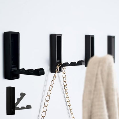 Foldable Black Wall Hooks 4 Pack,Heavy Duty Wall Hooks for Hanging Coats Towels Backpacks Bags Matte Black Towel Hooks in The Bathroom,Closet,Entryway,Pool and Kitchen. (Matte Black, 4) - color: Matte Black, size: 4