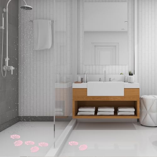 Qianyu 12 Non Slip Bathtub Stickers Original Safety Adhesive Decals Treads for Adults Bath Tub Shower Stairs Ladders Boats Shell Shaped (Pink)