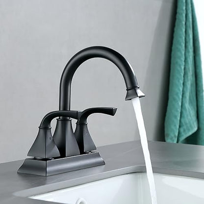 Centerset Bathroom Faucet, 4 Inch Two Handle Matte Black Lavatory Bathroom Sink Faucet with Push up Pop-up Drain,F-4015-MT (Pack of 2) - color: Matte Black, size: Standard (Pack of 2)
