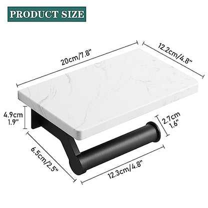 Hoimpro Toilet Paper Holder Wall Mounted, Marble Tissue Roll Rack | Matte Black | White Natural Marble Shelf Hand Paper Roll Holder, for Bathroom Kitchen Washroom Bedroom Aluminum - color: Black