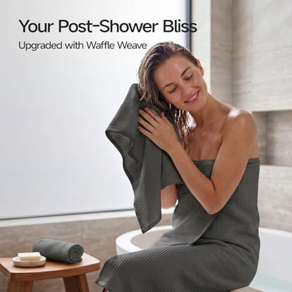 ecolook 6-Piece Waffle Towel Set, 100% Cotton Lightweight - Dark Gray | Absorbent & Quick-Drying, 2 Bath Towels (31×63 in), 2 Hand Towels, 2 Washcloths, Lint-Free for Bathroom, Pool, Gym, Travel - color: Dark Gray