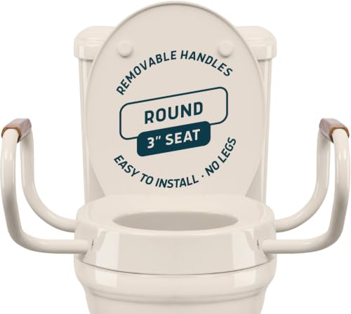 Lunderg Solva Raised Toilet Seat with Handles - Round - Adds 3 Inches | Easy to Install Toilet Seat Risers for Seniors - Elegant Bone Design & Works like the one you always use - No Hospital Vibe - color: Almond / Bone, size: Round