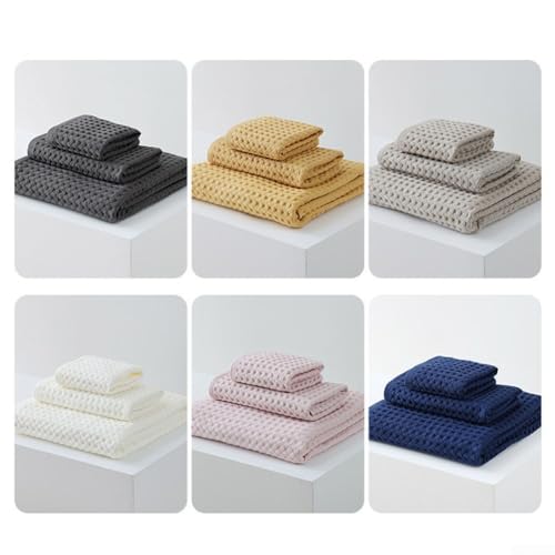 Soft textured waffle cotton towels, a reliable three-piece collection for all household needs (Brown) - size: Brown