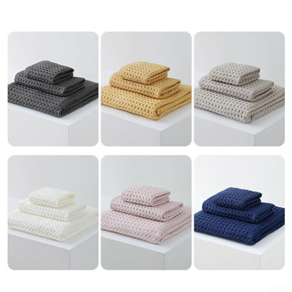 Soft textured waffle cotton towels, a reliable three-piece collection for all household needs (Brown) - size: Brown