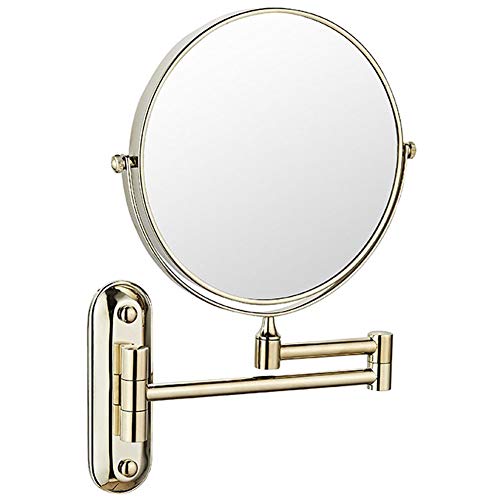Wall Mounted Mirror, 3/5X Magnification + Normal Bathroom Shaving Mirror Double-Sided Magnifying Makeup Vanity Swivel Mirror, 8 Inch Extendable Arm, Chrome Finished,Titan,Titanium Gold-1X/3X - color: Titanium Gold, size: 1X/3X