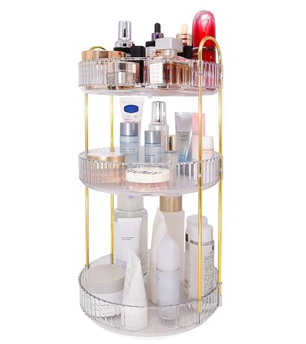 Skincare Organizers 360 Rotating, 3 Tier Round Makeup Organizer Countertop,Holder Rack Large Spinning Cosmetics Display Cases, Perfume Beauty Storage for Vanity, Countertop, Bathroom(White-3 Tier) - color: White