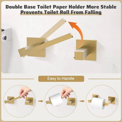 5-Piece Towel Bar Set Brushed Gold Bathroom Hardware Accessories Set Includes Upgraded Double Base Toilet Paper Holder,Modern Square Towel Holder Set Stainless Steel Wall Mount 23.6 Inch - color: 5-pcs Gold