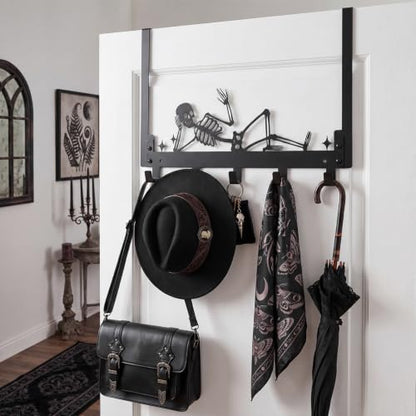 Kathfly Skull Over the Door Hooks Towel Hooks Heavy Duty Hanging Towel Rack Over Door Hanger, 5 Coat Hanger for Bedroom Bathroom Kitchen - color: Black, style: Skull