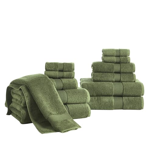 Luxury Cotton & Rayon from Bamboo Towel Set of 12 (Bath Towels 28x54, Hand Towels 16x28, Washcloths 12x12) – Ultra Soft, Absorbent & Quick Drying – Multiple Colors (Sage) - color: Sage