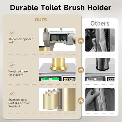 Brushed Gold Toilet Brush and Holder，Extra Long Handled Toilet Brush for Bathroom，Stainless Steel Heavy Duty Toilet Bowl Brush,Deep Cleaning Modern Toilet Cleaner Brush -Space Saving, Covered Brush - color: Brushed Gold