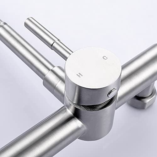 Wall Mount Faucet 8"" Center, with Flexible Hose and Dual Functional Sprayer - color: Style A, Brushed Nickle