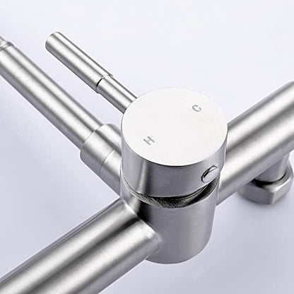 Wall Mount Faucet 8"" Center, with Flexible Hose and Dual Functional Sprayer - color: Style A, Brushed Nickle