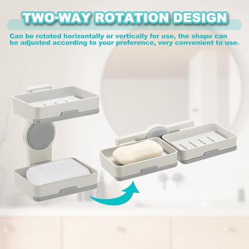 uxcell Soap Holder for Shower Wall, Double Layer Drill-Free Soap Dish Adhesive Wall Mounted Sponge Holder for Shower Kitchen, Bathroom, Bathtub(Light Gray) - color: Light Gray